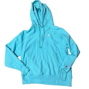 Champion Reverse Weave Hoodie Medium Men Teal Blue Embroidered logo Long Sleeve
